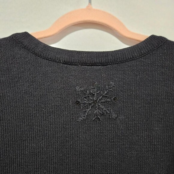 VINTAGE BLACK CARDIGAN W EMROIDERED BLACK SNOWFLAKES SPARKLE COTTON 3X - 4X - Picture 6 of 6